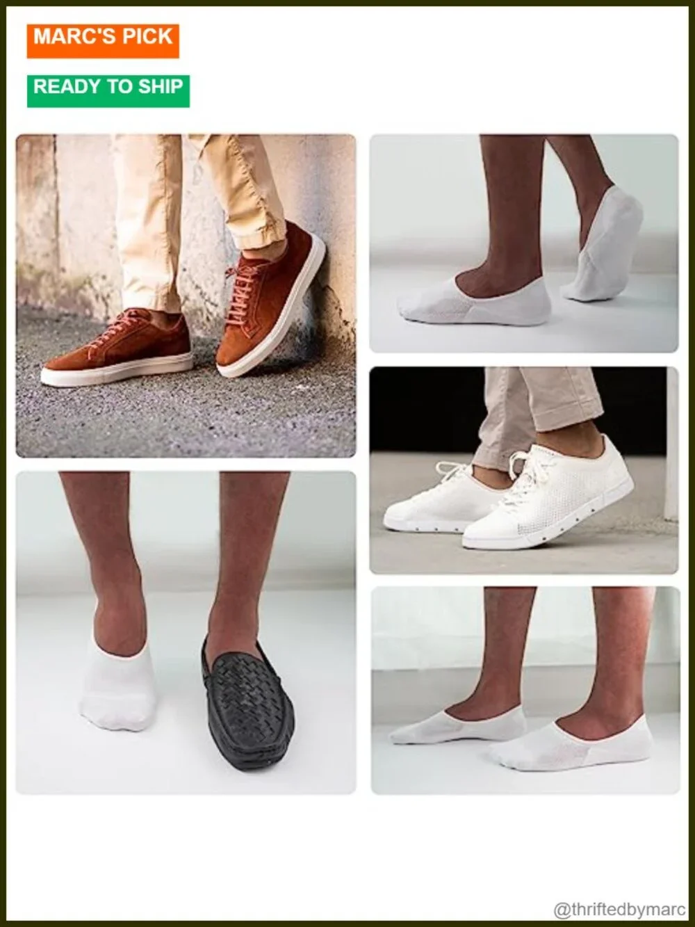 No Show Socks 6 Pack Men Invisible Low Cut Non Slip Silicone Grip Breathable